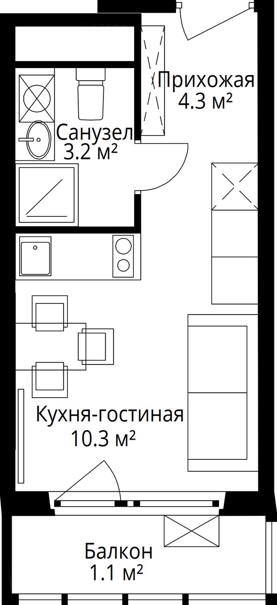Планировка 18.9 м²