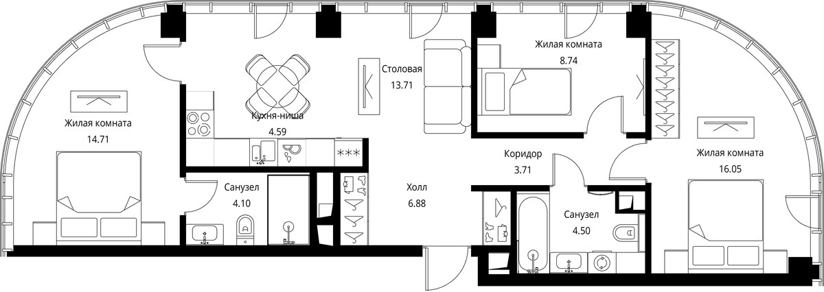Планировка 76.98 м²
