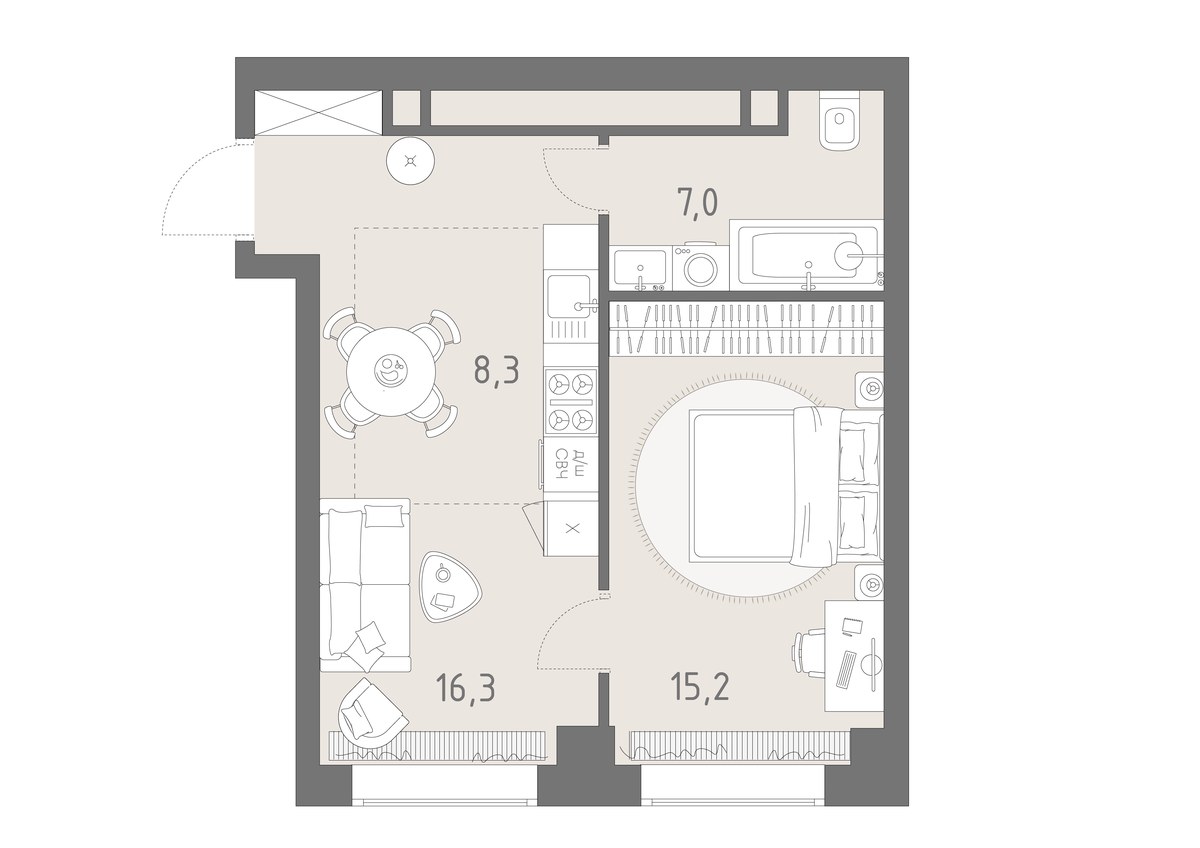 Планировка 46.8 м²