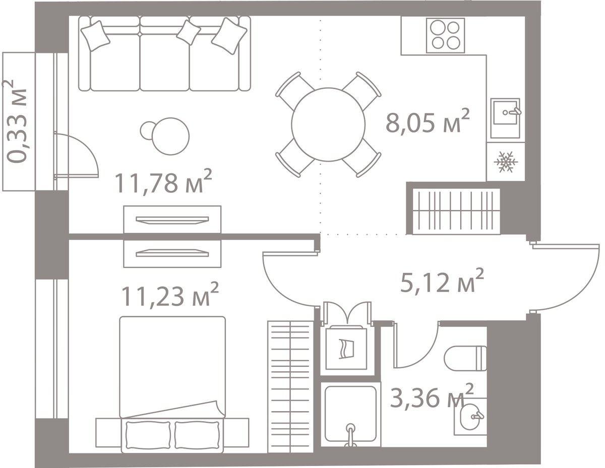 Планировка 39.87 м²