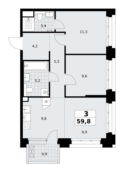 Планировка 59.8 м²