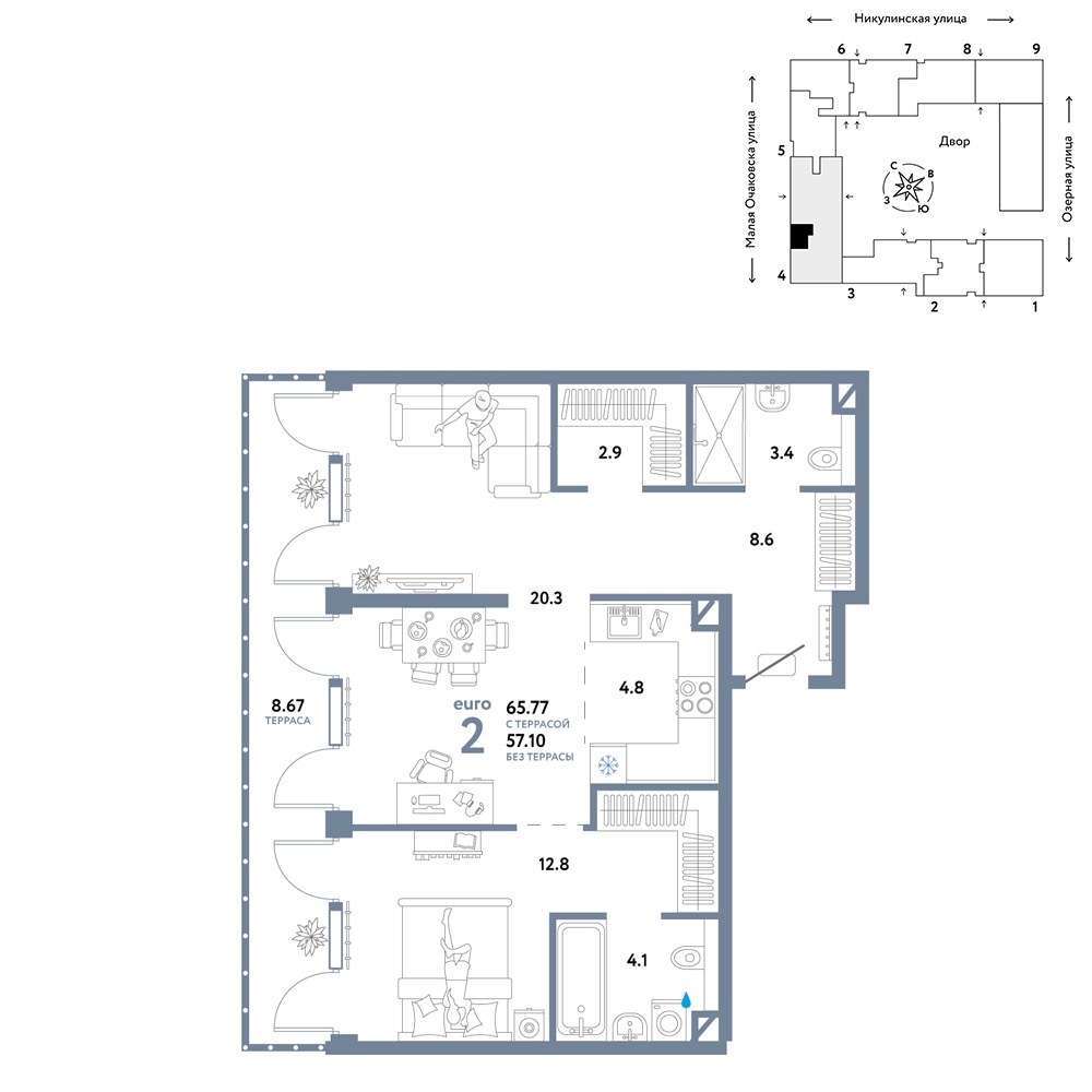 Планировка 65.77 м²