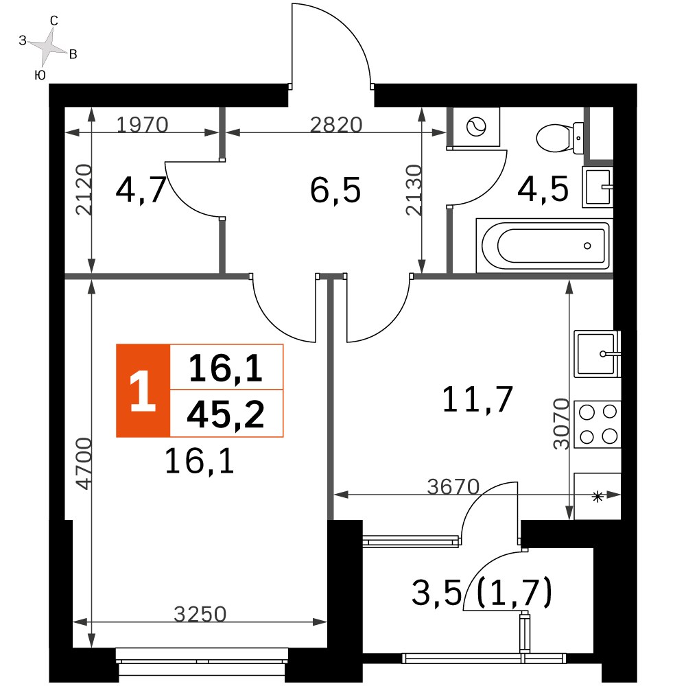 Планировка 43.1 м²