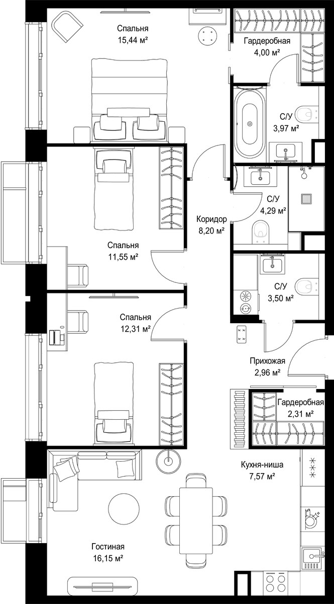Планировка 92.26 м²