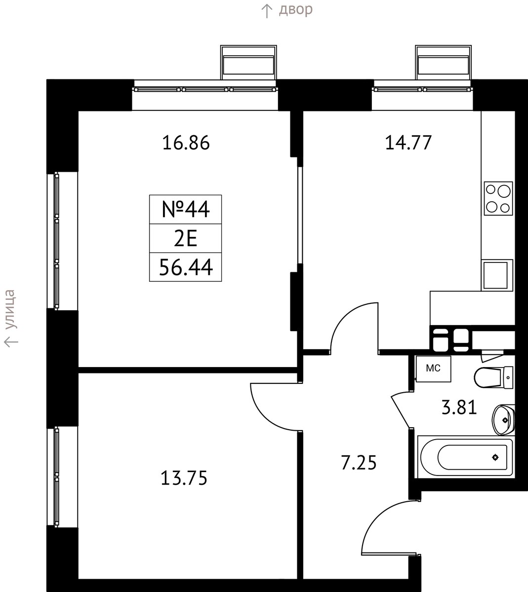 Планировка 56.44 м²