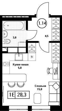 Планировка 28.3 м²