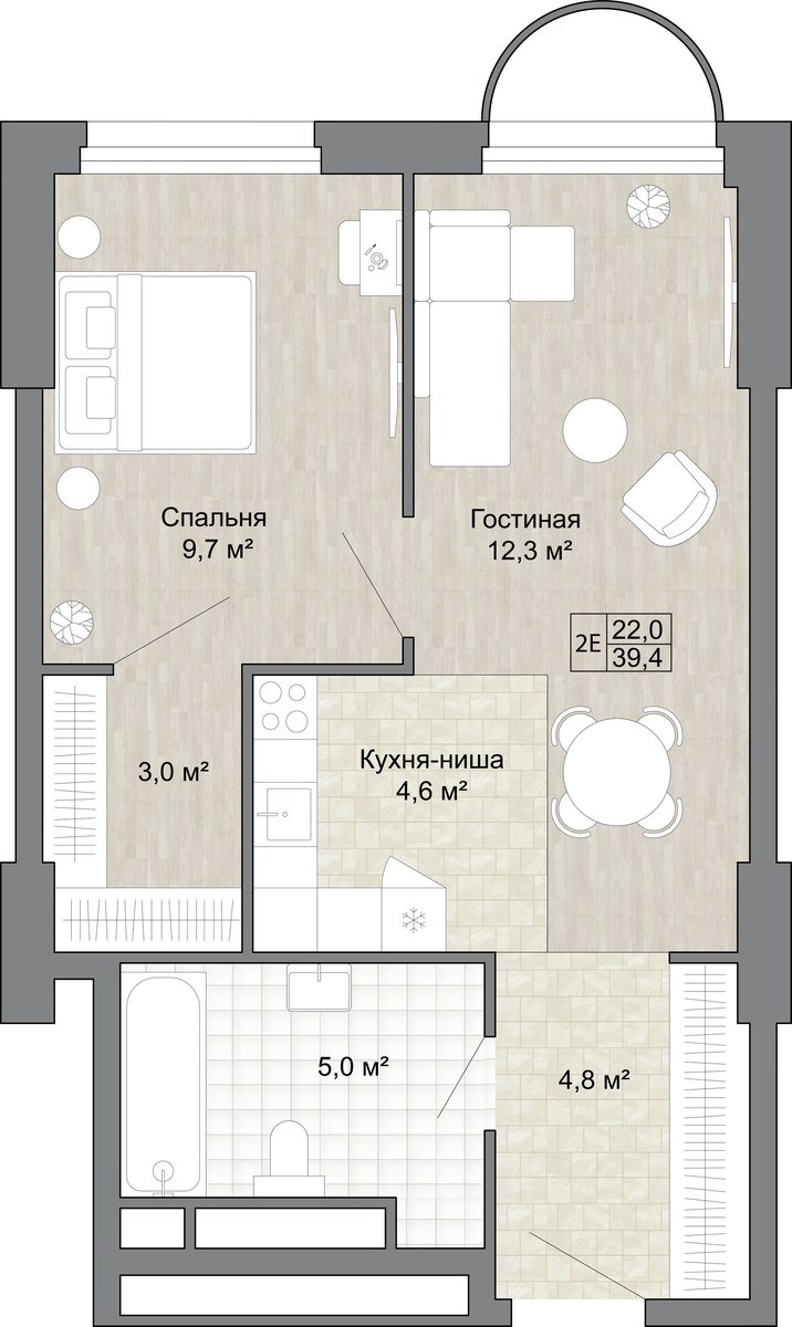 Планировка 39.4 м²