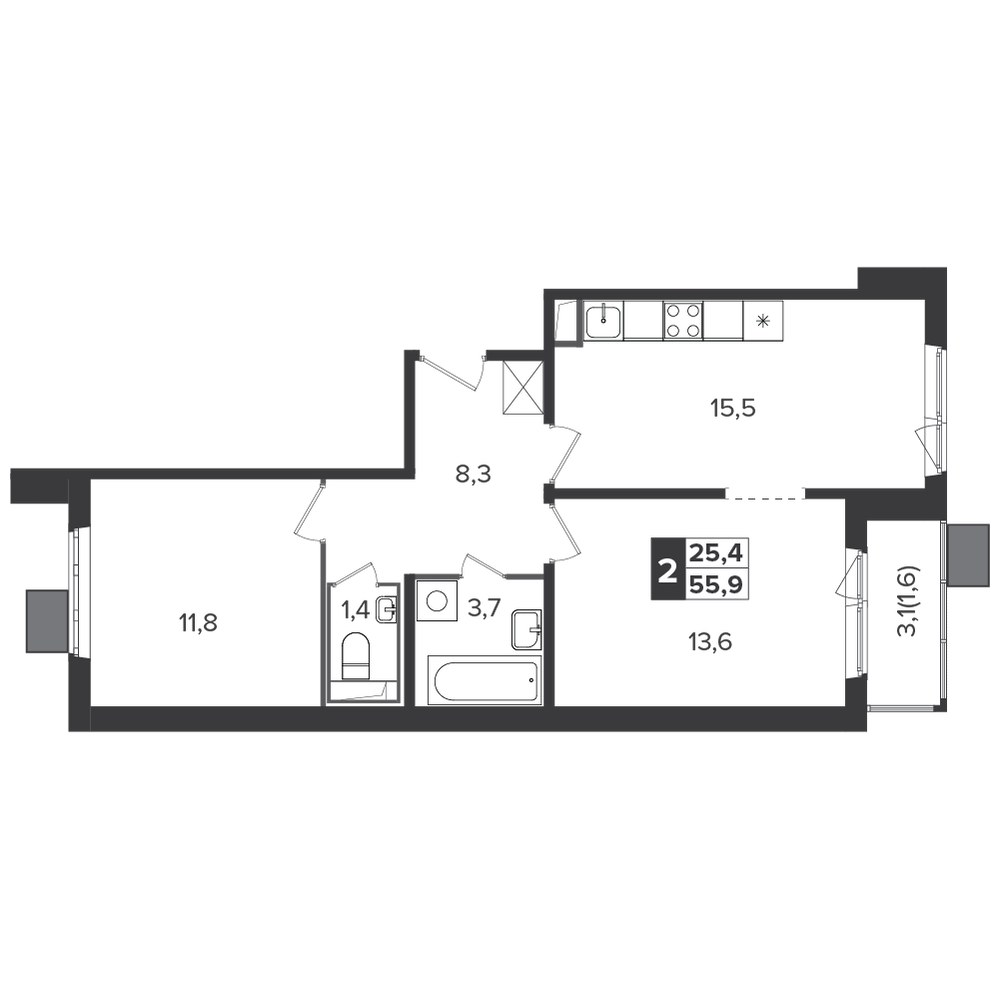 Планировка 55.6 м²