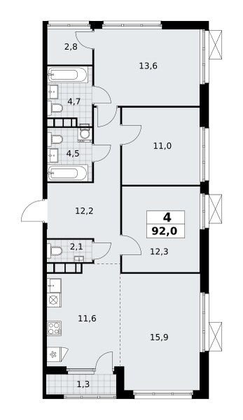Планировка 92.0 м²
