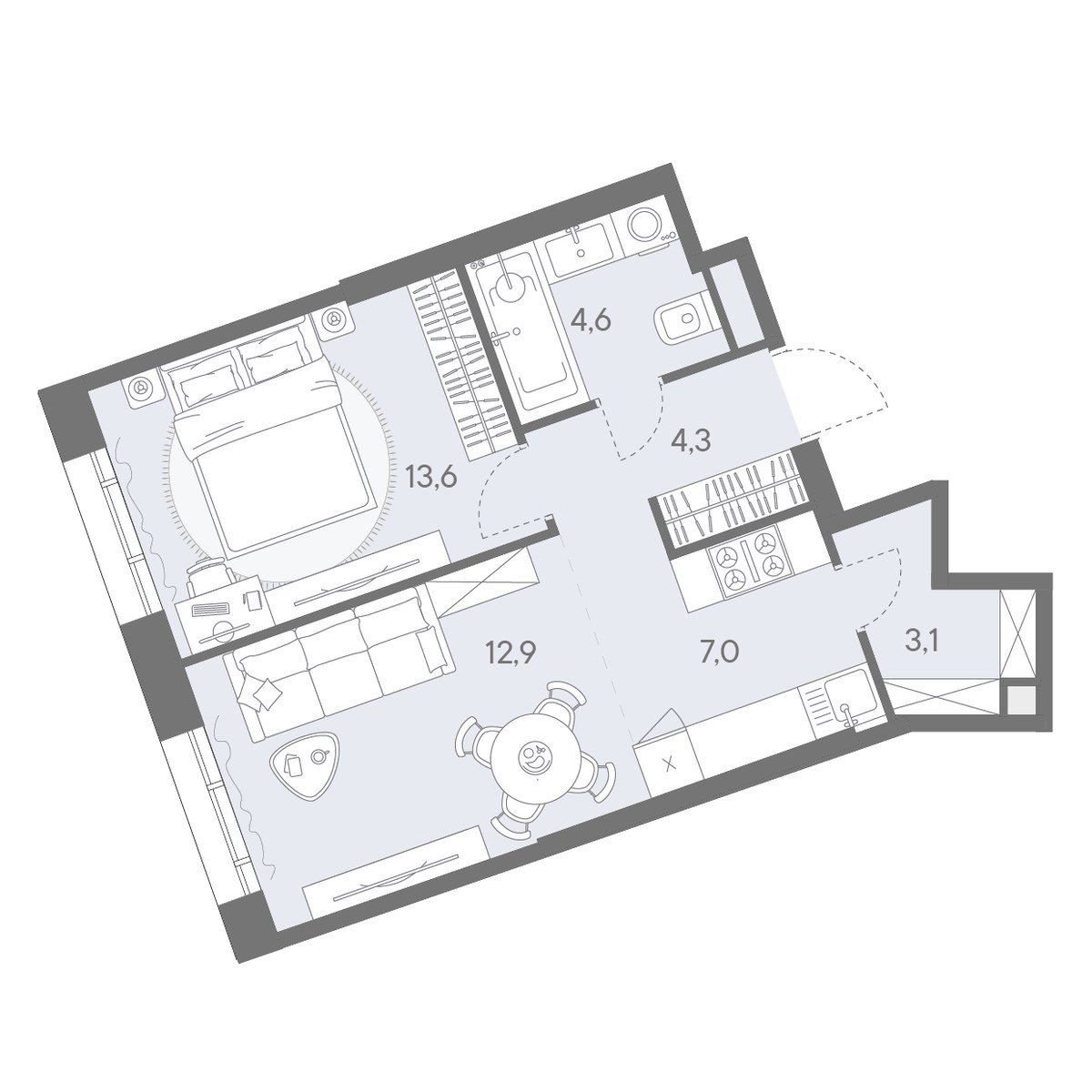 Планировка 45.5 м²