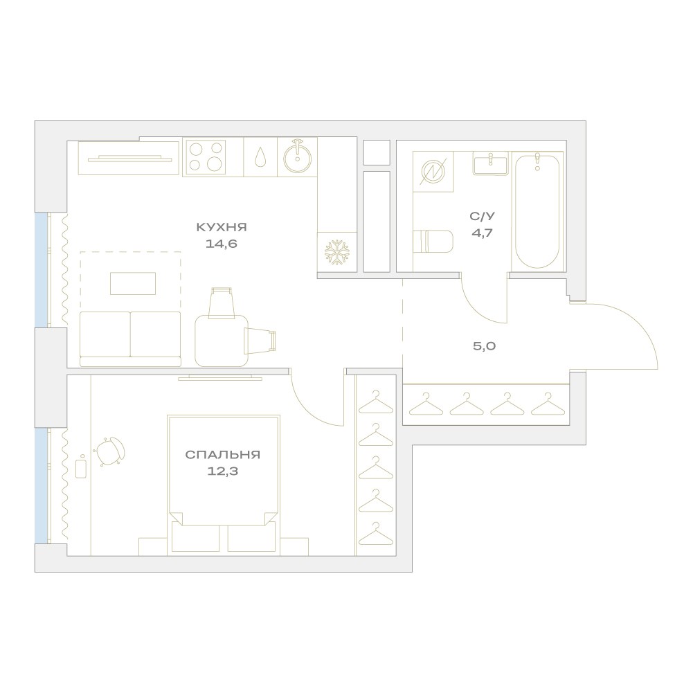 Планировка 37.4 м²