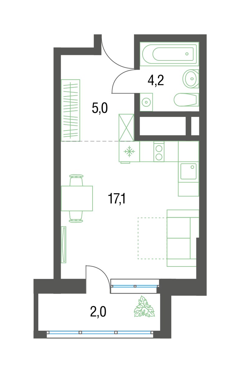 Планировка 28.2 м²