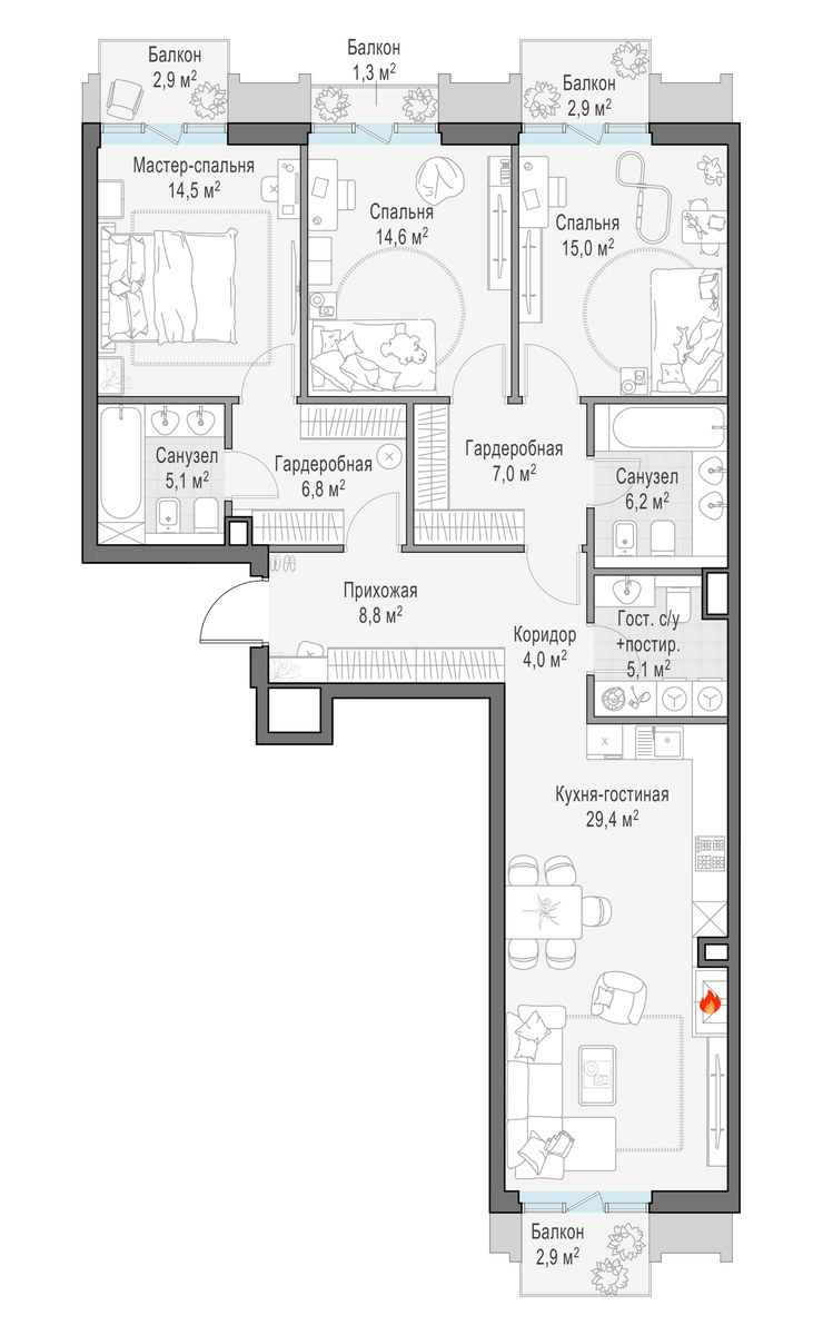 Планировка 121.9 м²