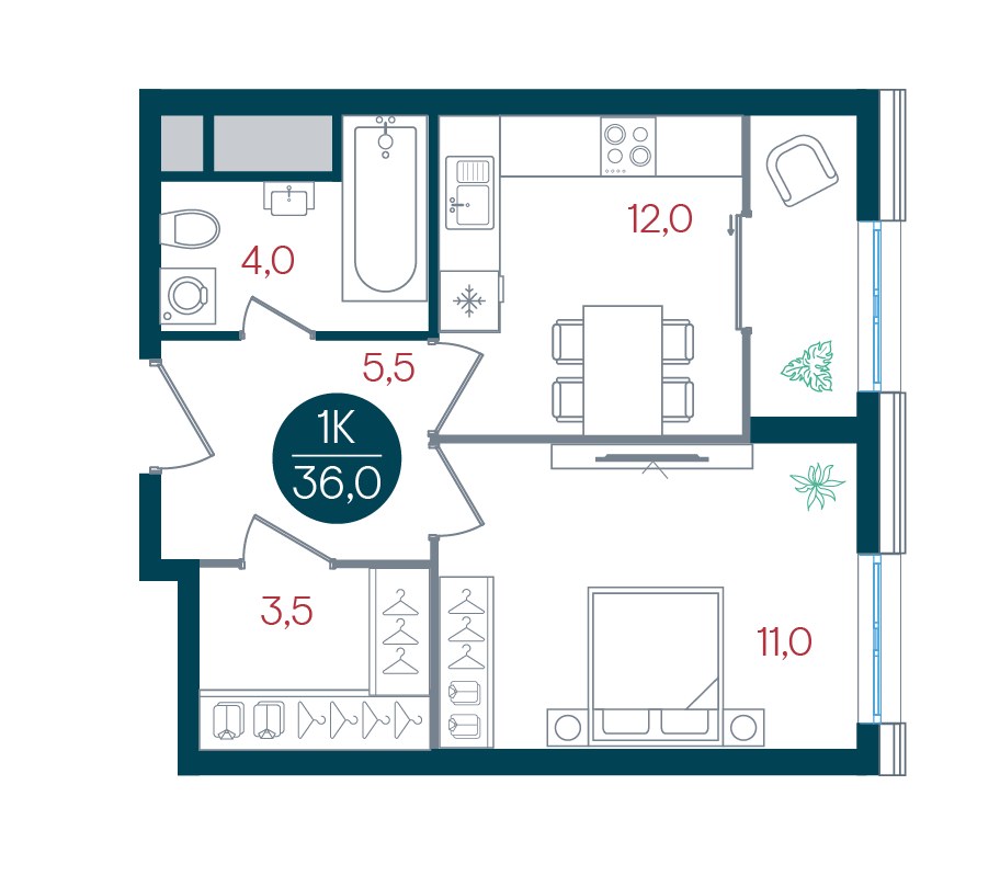 Планировка 36.0 м²