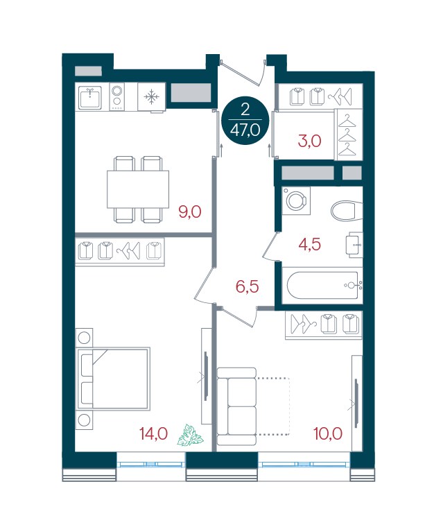 Планировка 47.0 м²
