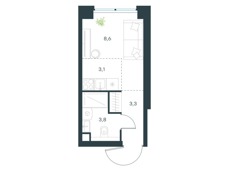 Планировка 18.8 м²