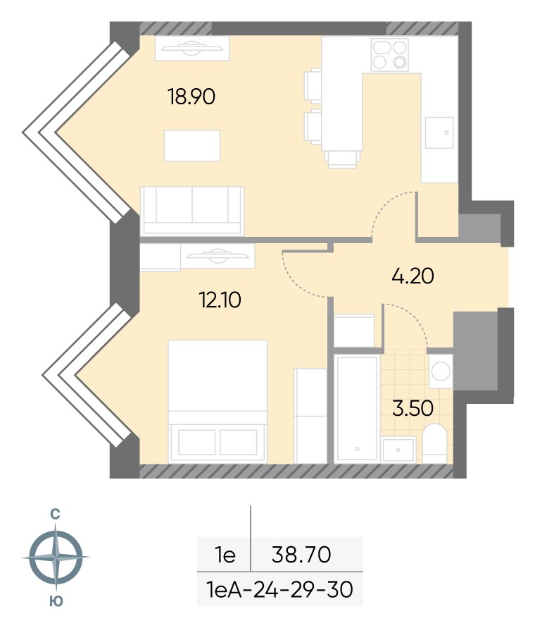 Планировка 38.7 м²