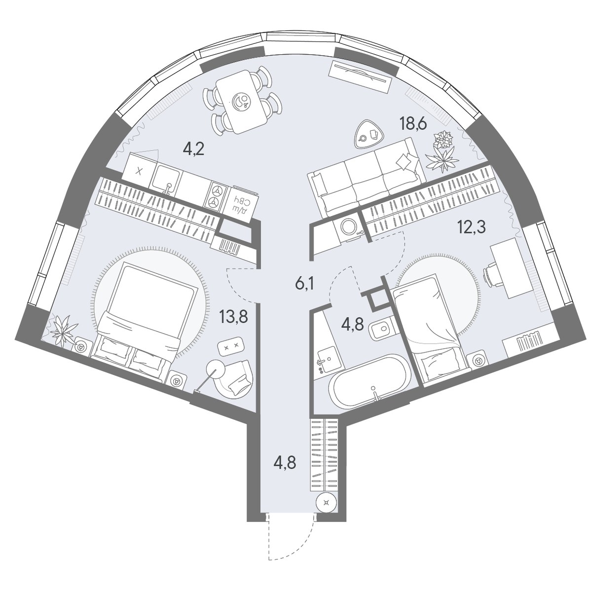 Планировка 64.6 м²