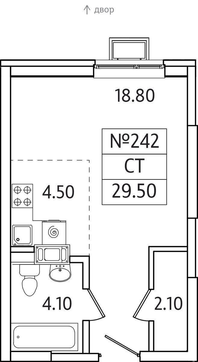 Планировка: Студия, 29.5 м²
