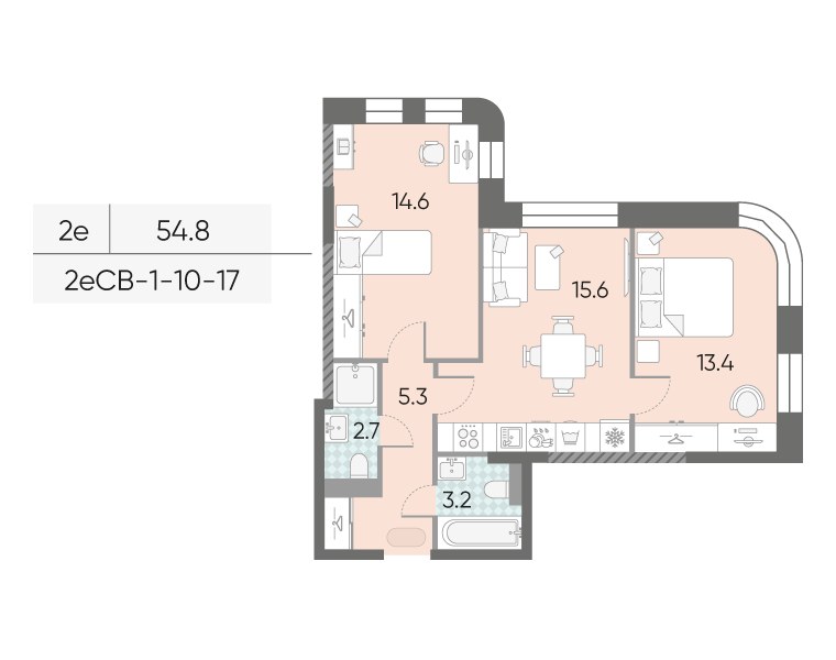 Планировка 54.8 м²