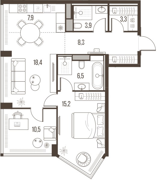 Планировка 74.0 м²