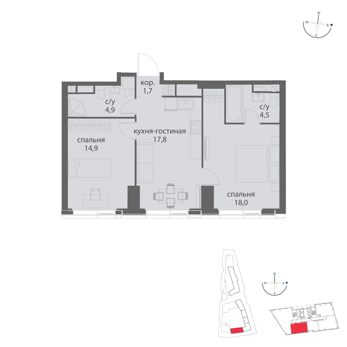 Планировка 61.8 м²