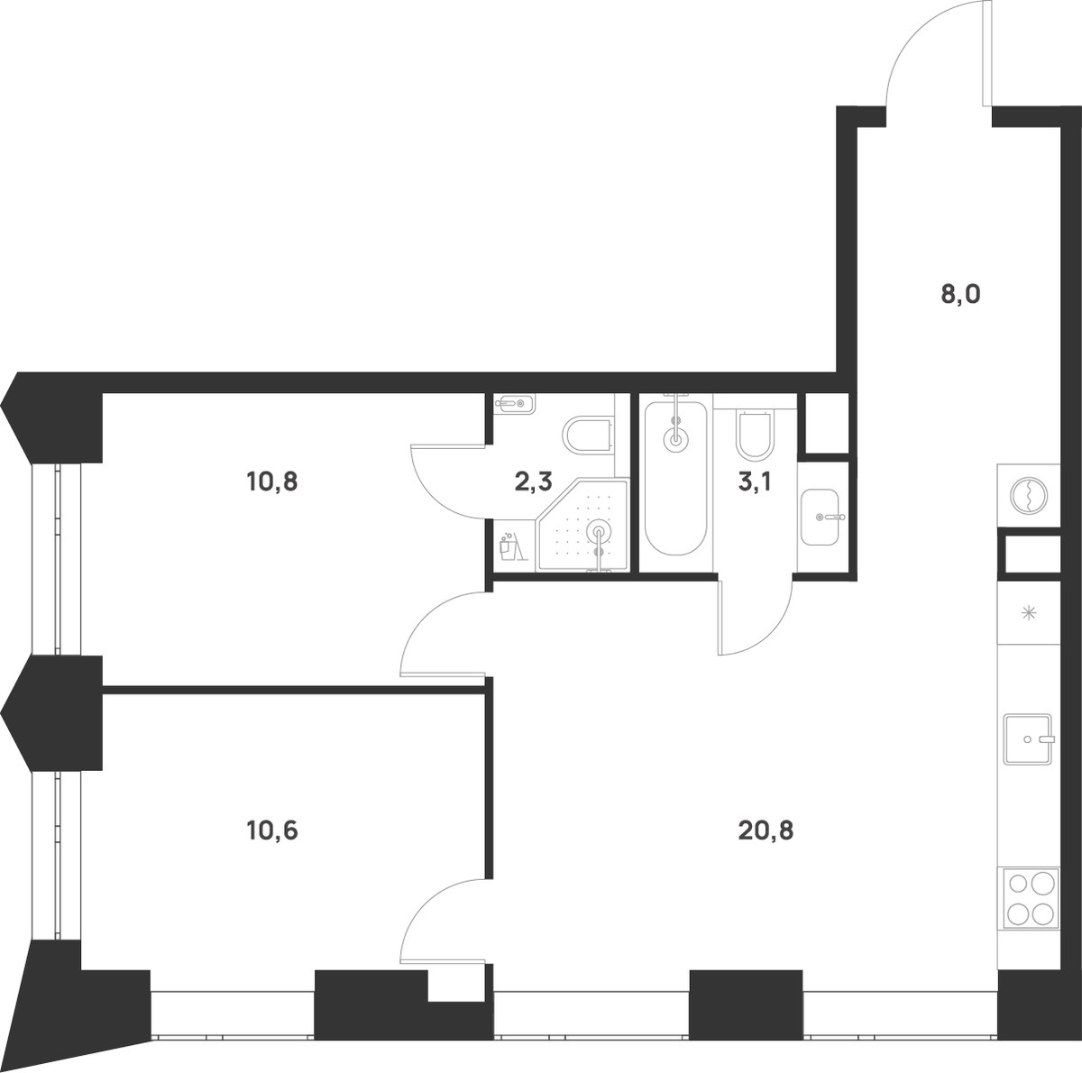 Планировка 55.6 м²