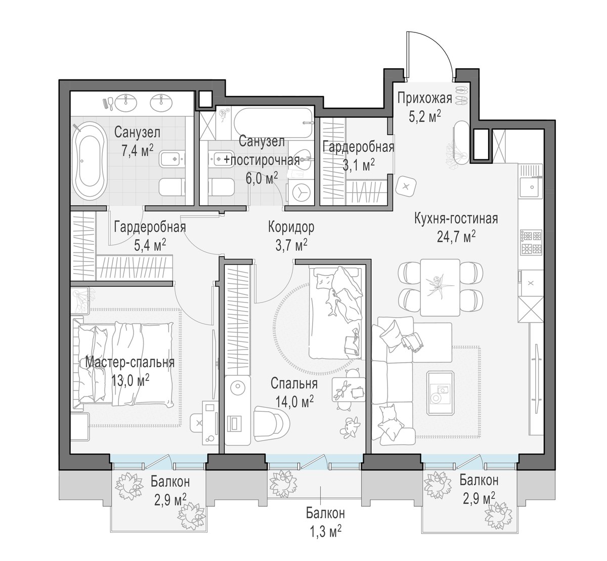Планировка 86.1 м²
