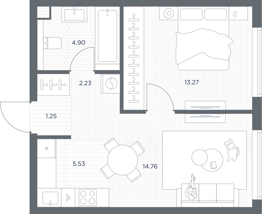 Планировка: 1-комнатная, 41.94 м²