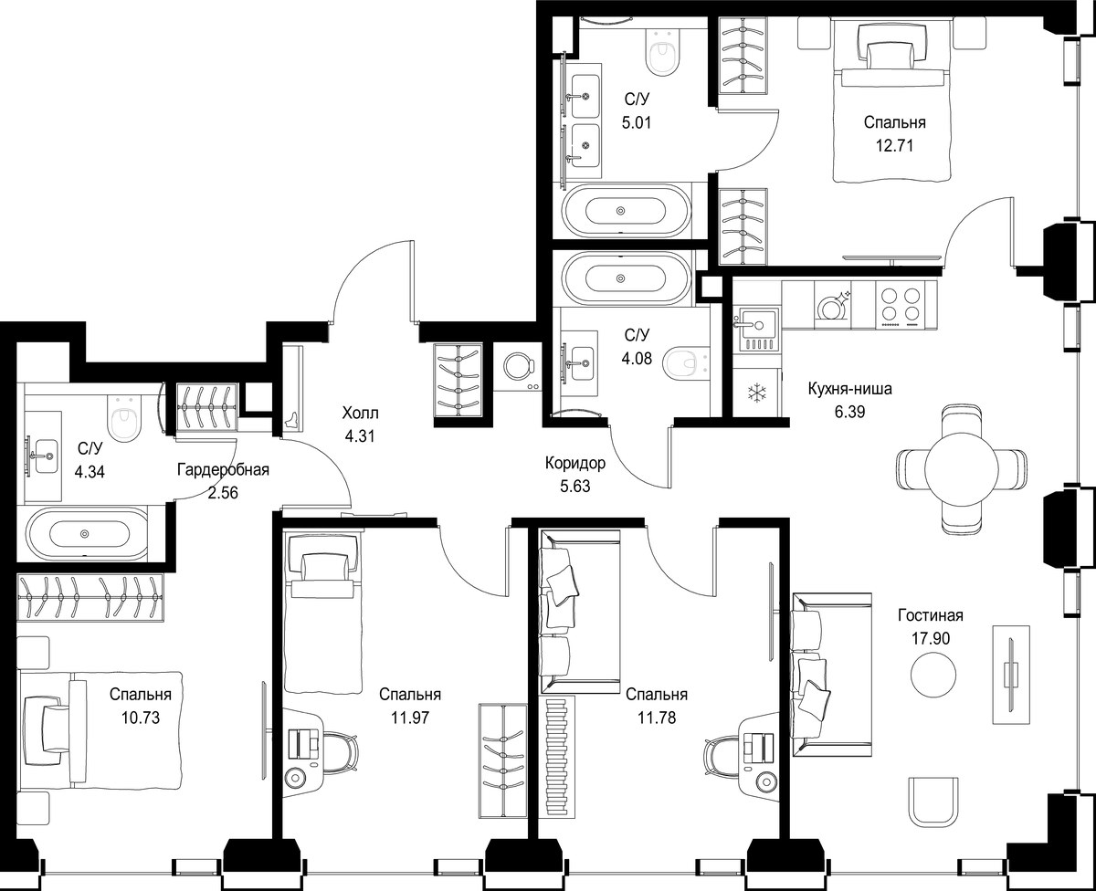 Планировка 97.41 м²