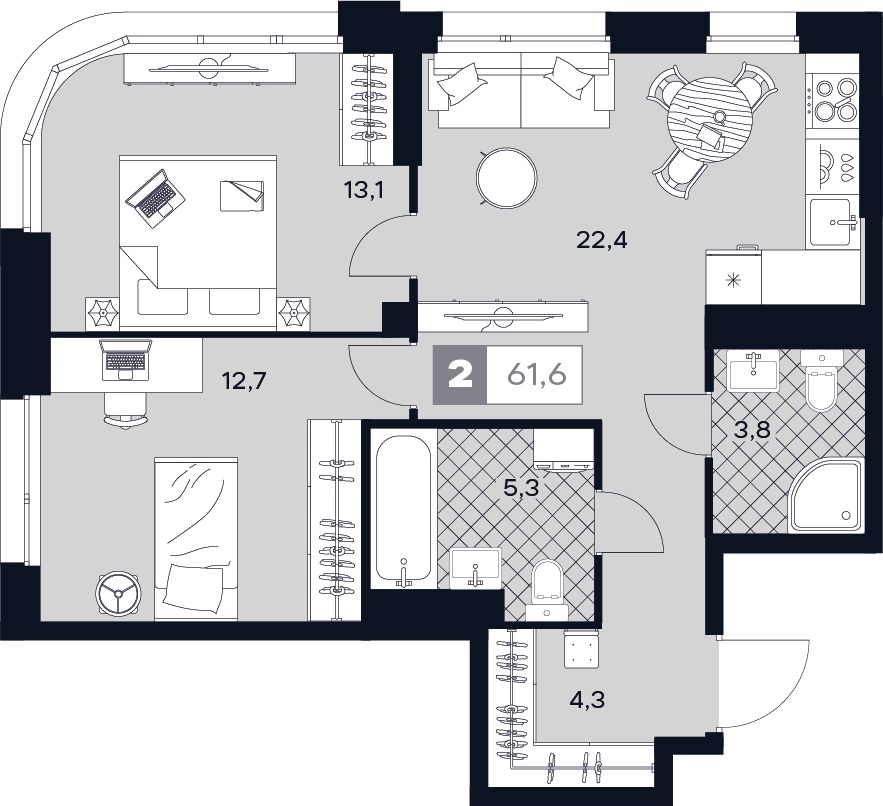 Планировка 61.6 м²