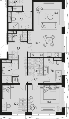 Планировка 96.9 м²