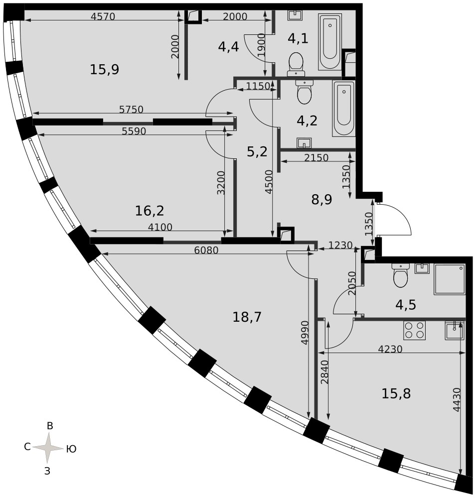 Планировка 97.3 м²