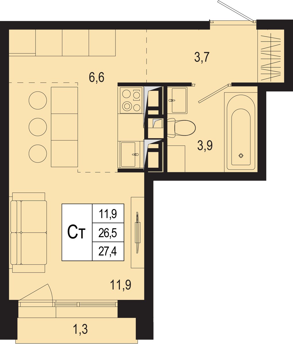 Планировка 26.5 м²