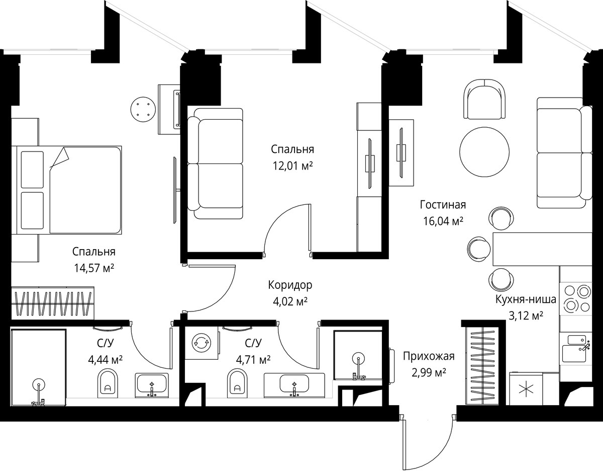 Планировка 62.2 м²