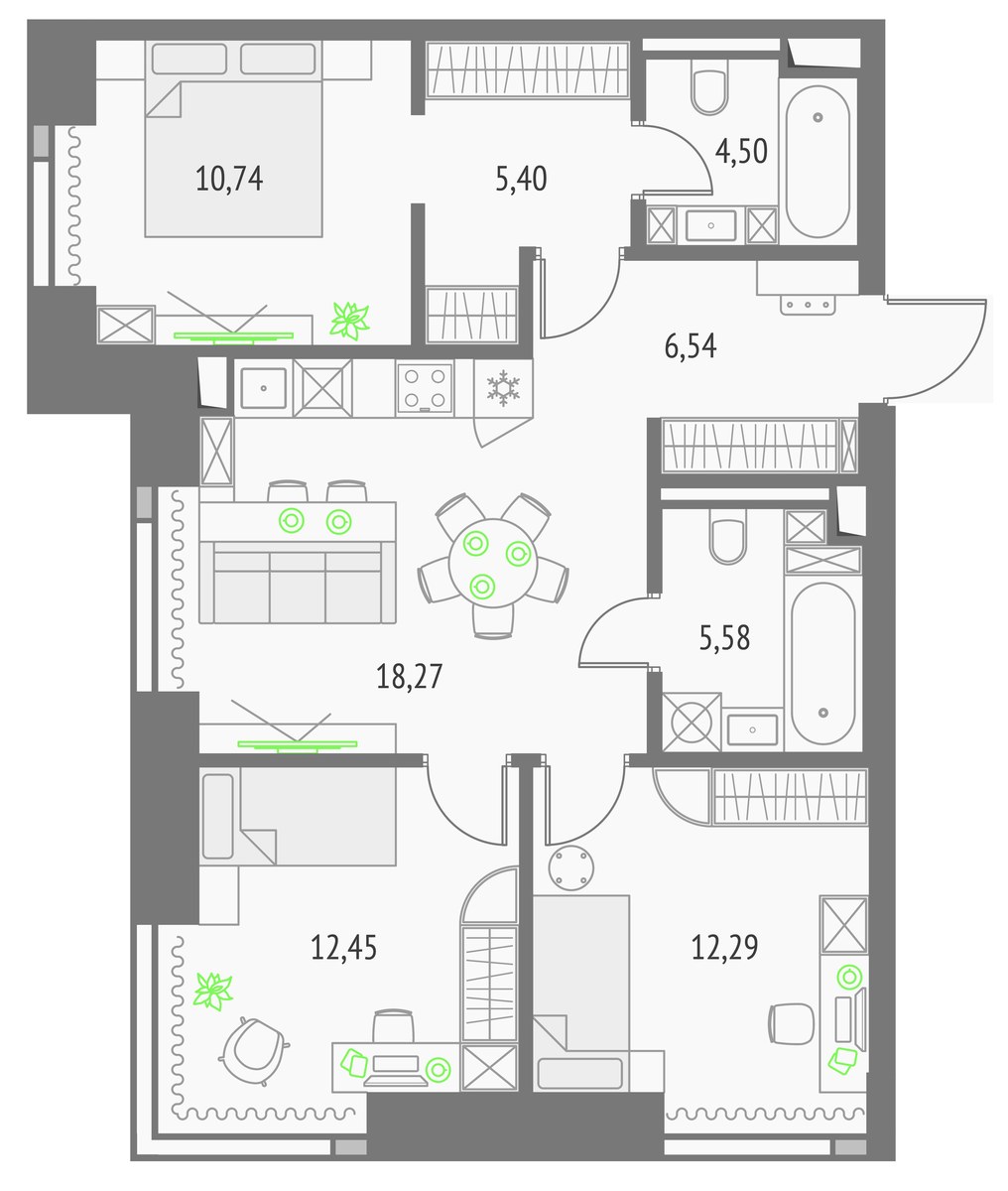 Планировка 76.78 м²