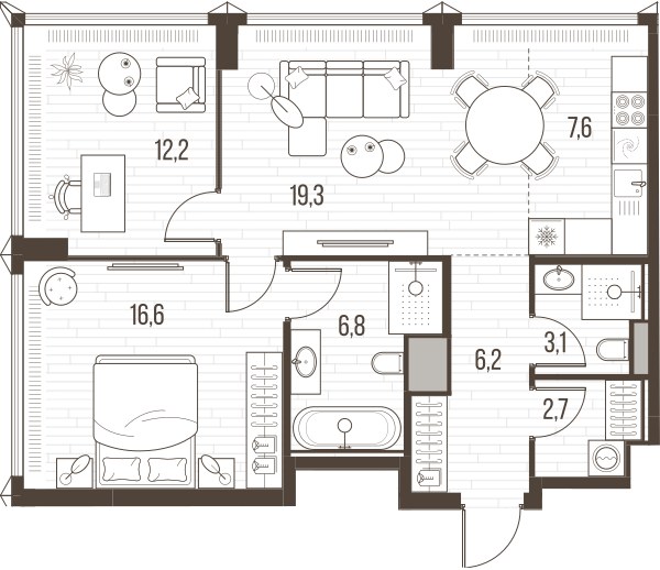 Планировка 74.5 м²