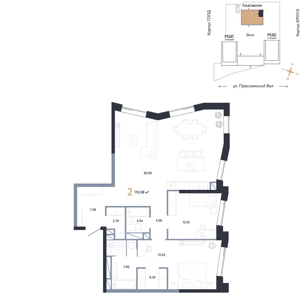 Планировка 110.58 м²