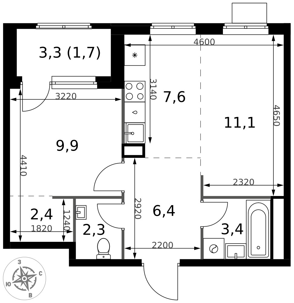 Планировка 44.8 м²
