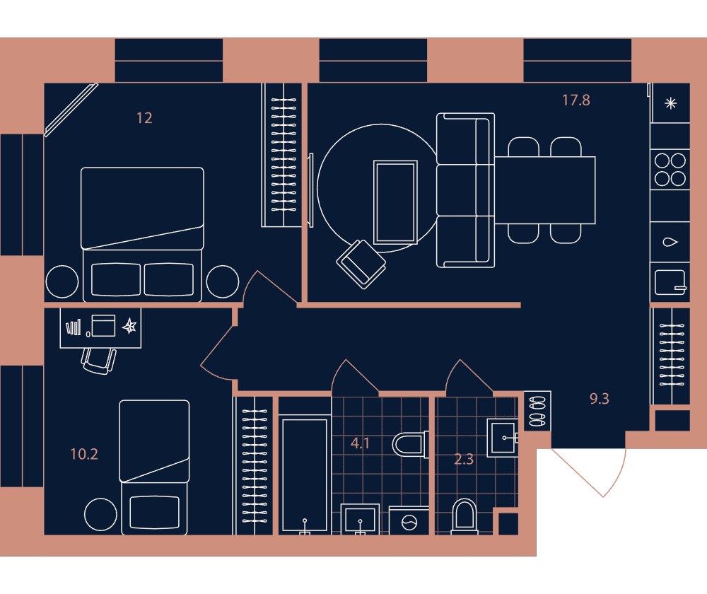 Планировка 55.7 м²