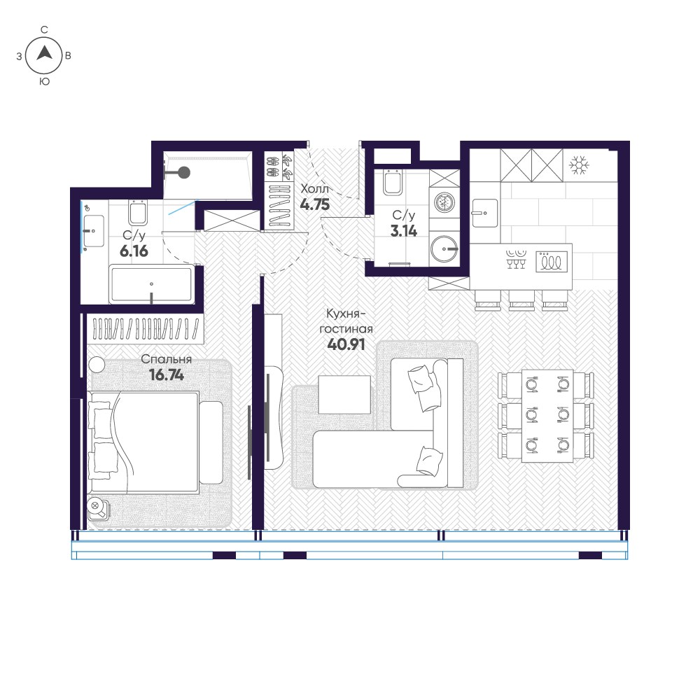Планировка 71.7 м²