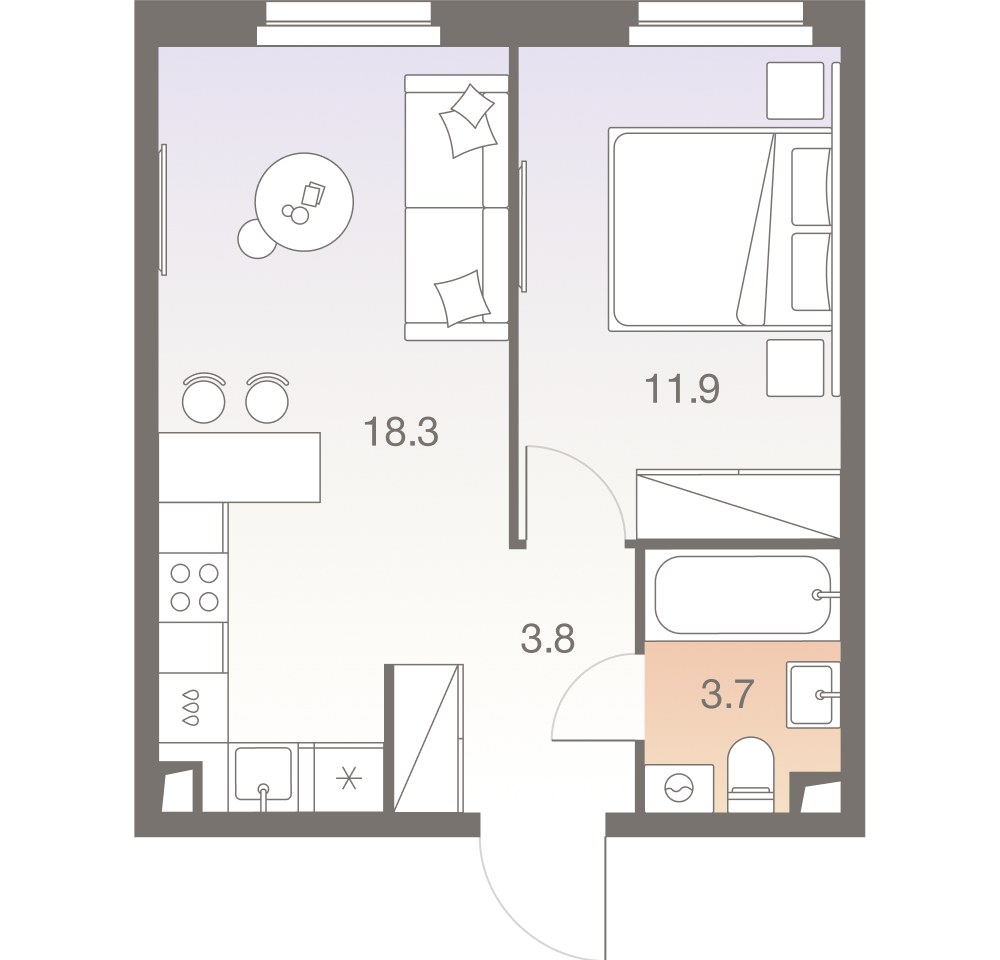 Планировка 37.7 м²