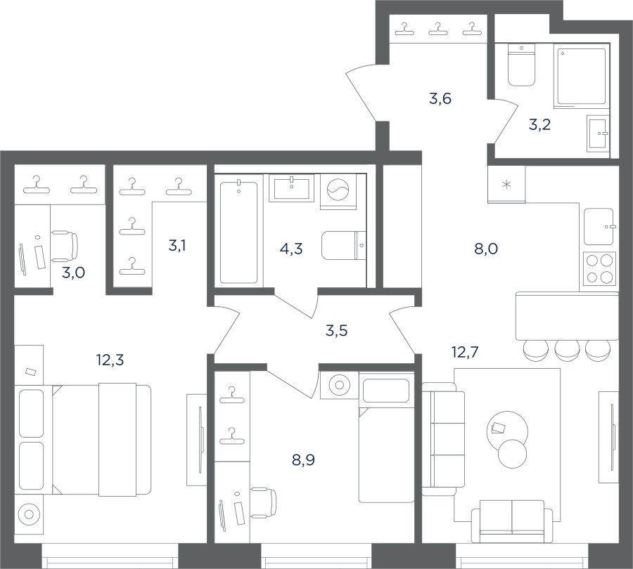 Планировка 62.6 м²