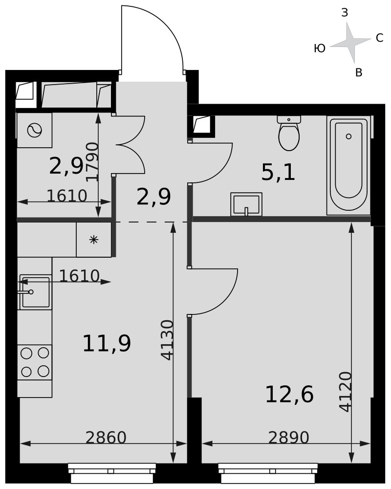 Планировка 35.4 м²