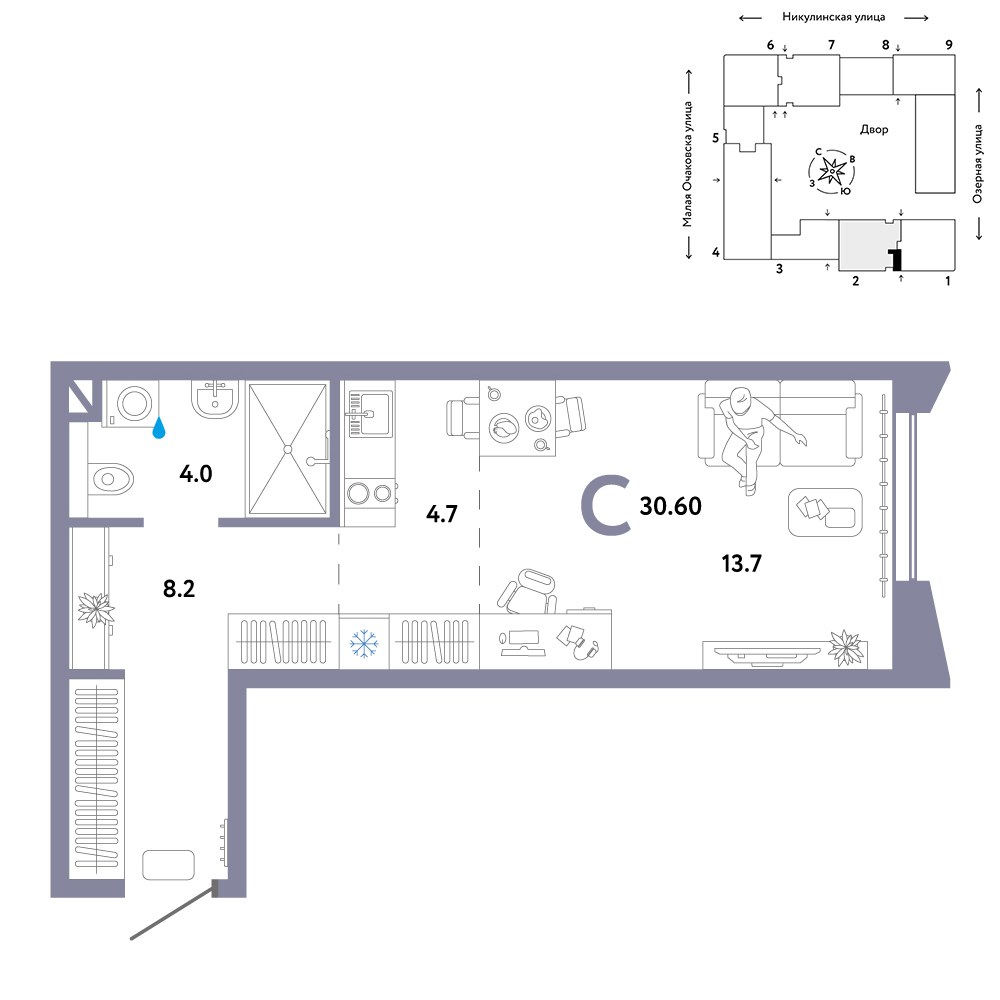 Планировка 30.6 м²