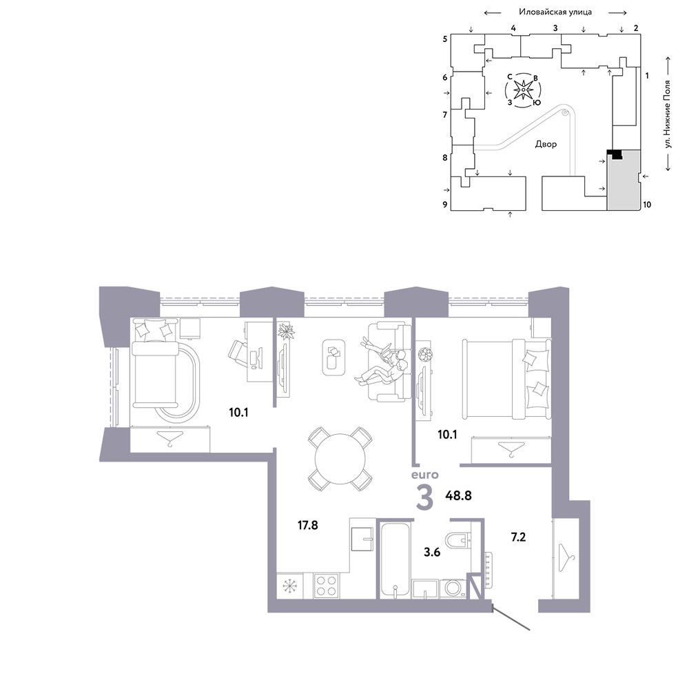 Планировка 48.8 м²
