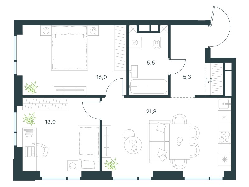 Планировка 62.4 м²