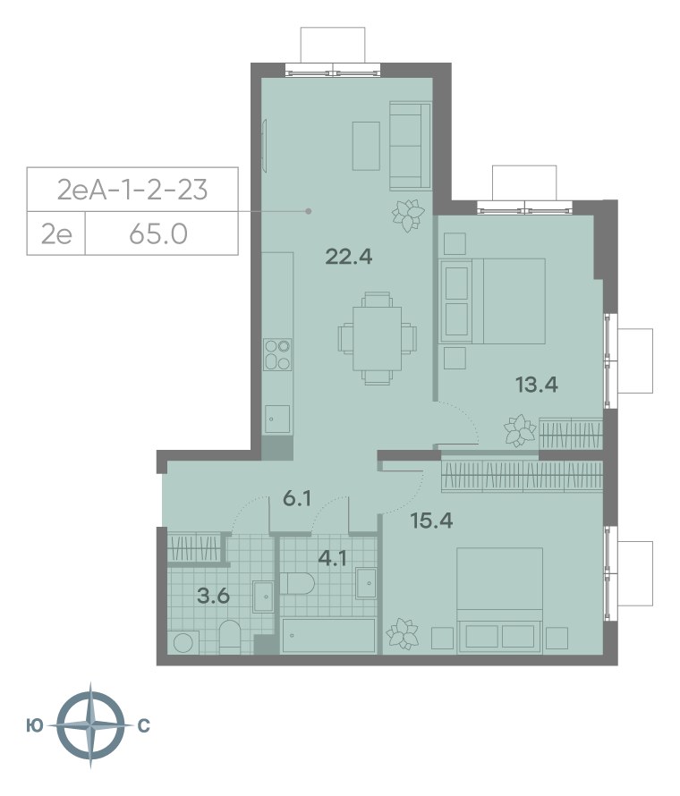 Планировка 63.6 м²
