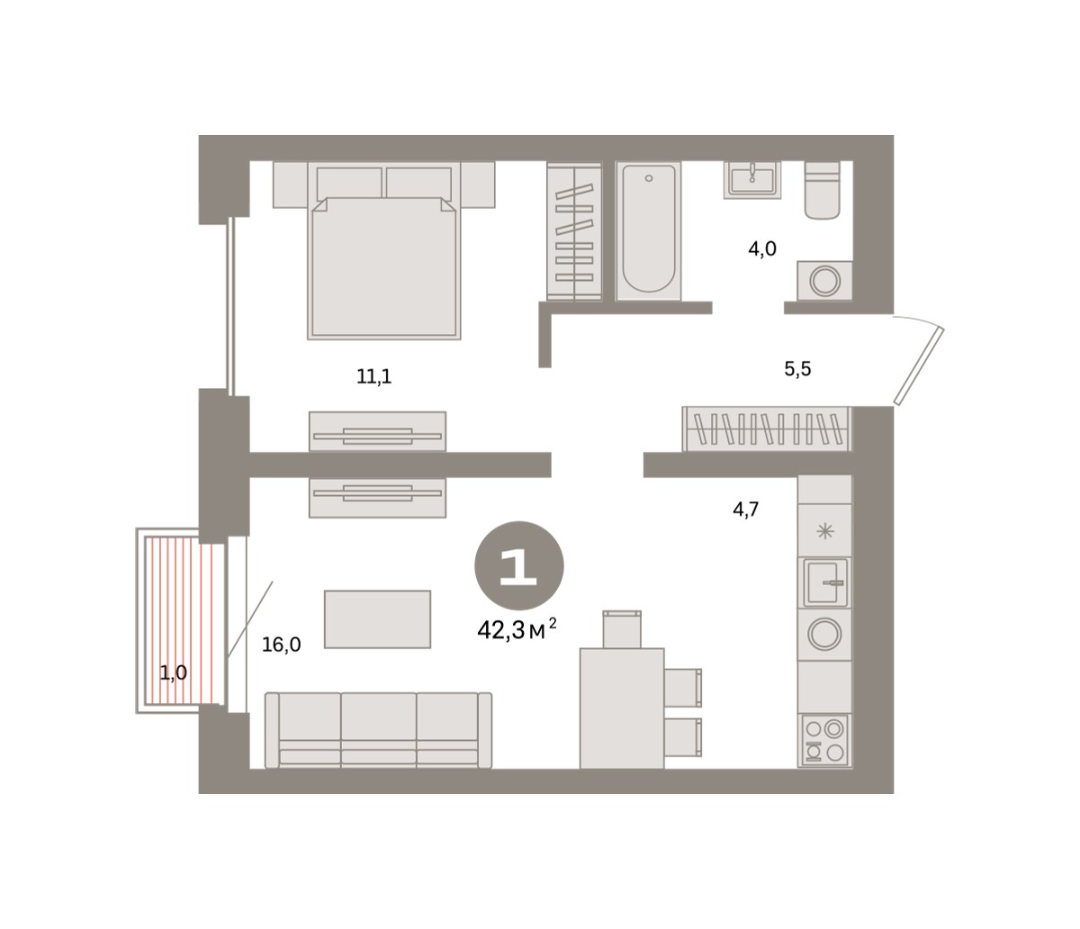 Планировка 42.3 м²