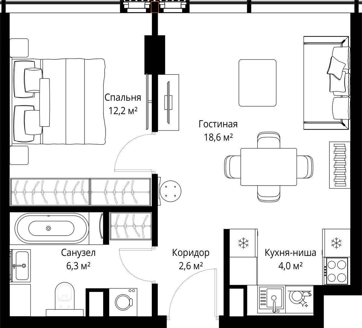 Планировка 43.7 м²